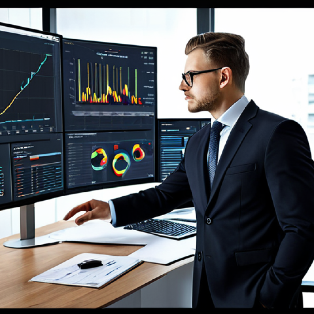 **

"A data analyst in a modern office setting, examining charts and graphs on a large monitor, fully clothed in professional attire, safe for work, appropriate content, perfect anatomy, natural proportions, professional."

**