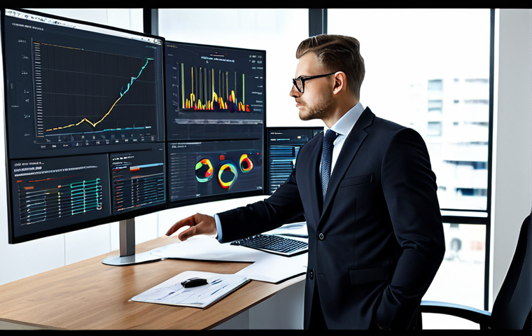 **

"A data analyst in a modern office setting, examining charts and graphs on a large monitor, fully clothed in professional attire, safe for work, appropriate content, perfect anatomy, natural proportions, professional."

**