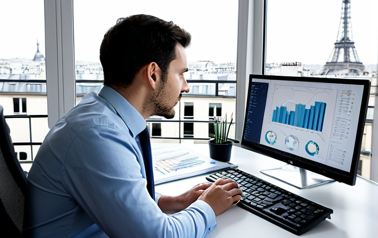 빅데이터 분석가 연봉 협상 팁 - Data Analyst in a Modern Parisian Office**
"A professional data analyst, fully clothed in business ...