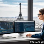 빅데이터 분석가로 이직하기 위한 포트폴리오 - A professional data analyst workspace in a modern Parisian office, showing a diverse young adult wom...