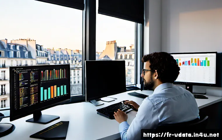R 프로그래밍으로 빅데이터 분석하기 - Photorealistic modern data analytics studio in Paris, a French data scientist working at a sleek wor...
