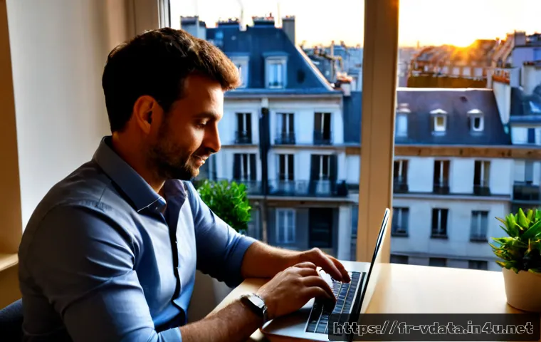 빅데이터 분석가의 업무 스트레스 관리법 - Photorealistic French big data analyst in a calm Paris apartment workspace, middle-aged professional...
